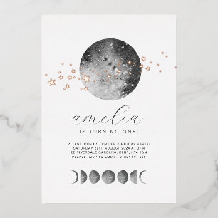 Invitation En Aluminium Phases Lune Gold Stars Anniversaire Rose Gold