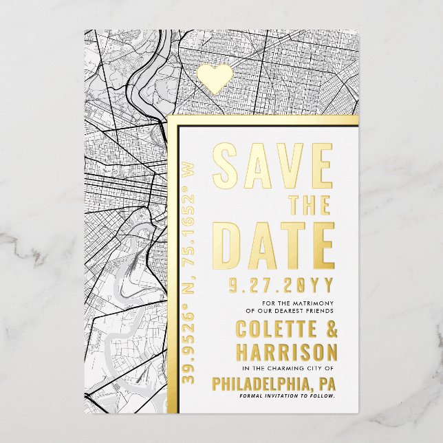Invitation En Aluminium Philadelphia Love Locator | Mariage Enregistrer la (Recto)