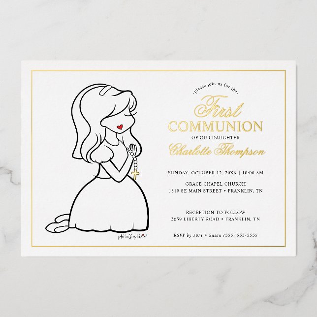 Invitation En Aluminium Philosophies Première communion - Fille (Recto)