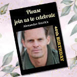 Invitation En Aluminium Photo 40th Birthday Black Gold<br><div class="desc">Célébrez le début d'une nouvelle ère de la bonne façon - avec une élégante feuille d'or invitation photo 40e anniversaire! Avec un design classique noir et doré,  cette invitation saura attirer votre attention. Assurez-vous que votre panier d'anniversaire est une célébration à retenir avec ces belles invitations.</div>