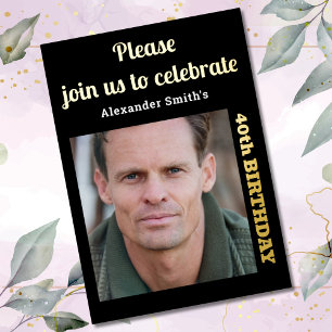 Invitation En Aluminium Photo 40th Birthday Black Gold