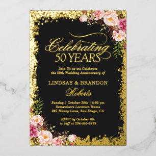 Invitation En Aluminium Photo 50e Anniversaire de Mariage Noces d'Or Paill
