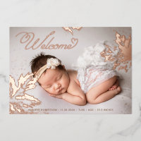 Photo Bienvenue bébé Rose Gold Foil Feuilles naiss