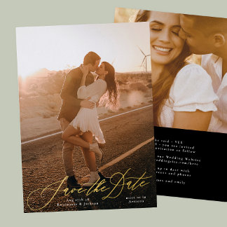 Invitation En Aluminium Photo Blanc Élégant Le Mariage Gold Enregistrer La
