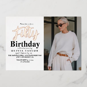 Invitation En Aluminium Photo blanche 50e anniversaire moderne Cinquante