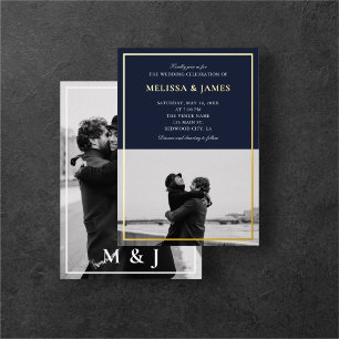 Invitation En Aluminium Photo Bleu Marine Élégant Mariage