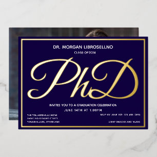 Invitation En Aluminium Photo Bleu Or Diplôme de Docteur
