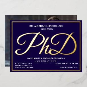 Invitation En Aluminium Photo Blue Gold Doctorat
