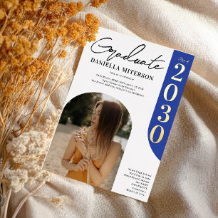 Invitation En Aluminium Photo bold or arc royal bleu graduation