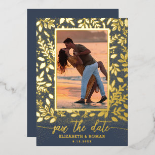 Invitation En Aluminium Photo botanique verte Enregistrer la date