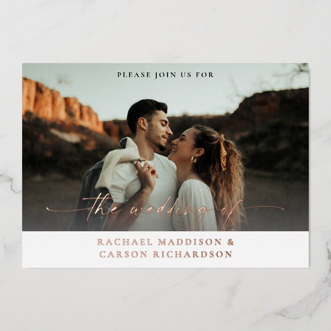 Invitation En Aluminium Photo & Calligraphie 3BF Mod Mariage Horizontal  (Recto)