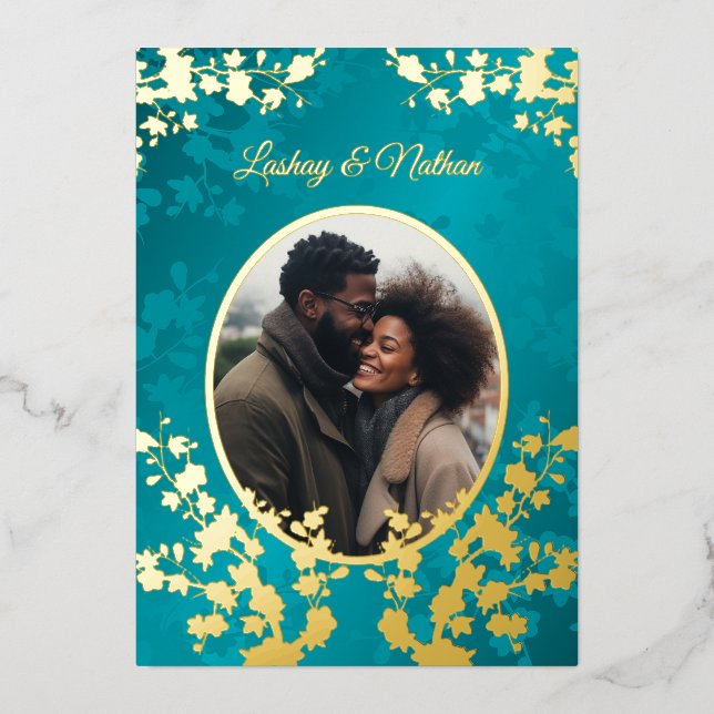 Invitation En Aluminium Photo Cherry Blossom Mariage Turquoise (Recto)