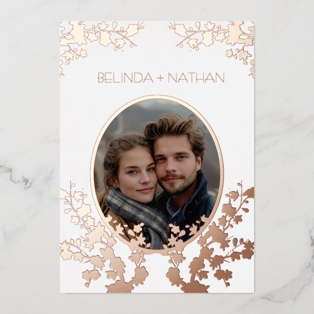 Invitation En Aluminium Photo Cherry Blossom  Rose Gold White (Recto)