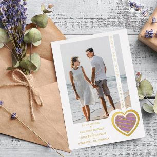 Invitation En Aluminium Photo Chic Elegant Lilac & Golden Heart Couple