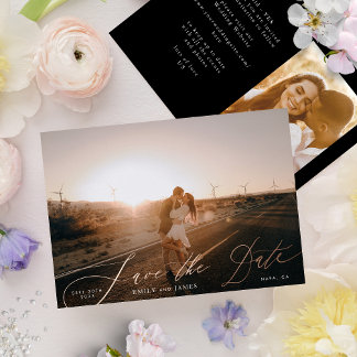 Invitation En Aluminium Photo Classique Le Rose Mariage Gold Enregistrer L