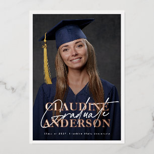 Invitation En Aluminium Photo College University Rose Gold Graduate Party