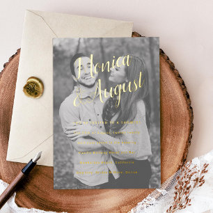 Invitation En Aluminium Photo Couples Fiançailles Fiançailles Gold