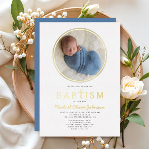 Invitation En Aluminium Photo Croix Religieuse Boy Baptism Gold