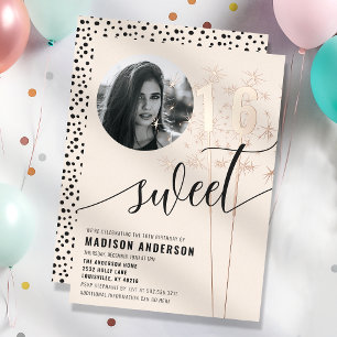 Invitation En Aluminium Photo de anniversaire Sweet 16 Vanilla Sparkler