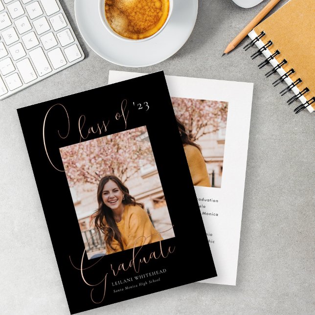 Invitation En Aluminium Photo de classe moderne de remise de diplômes noir (Créateur téléchargé)