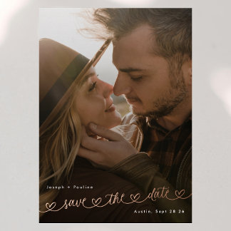 Invitation En Aluminium Photo de coeurs doux Mariage Enregistrer la date R
