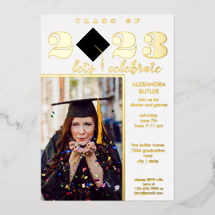 Invitation En Aluminium Photo de faits amusants Script gras Classe 2023 Di