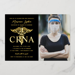 Invitation En Aluminium Photo de fin d'études d'infirmière CRNA en or