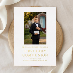 Invitation En Aluminium Photo de garçon blanc Première communion solennell