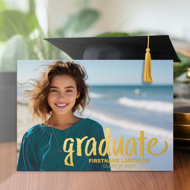Invitation En Aluminium Photo de graduation - Script ustique avec Grad Par (Graduation Party Invitation with Multiple Photos)