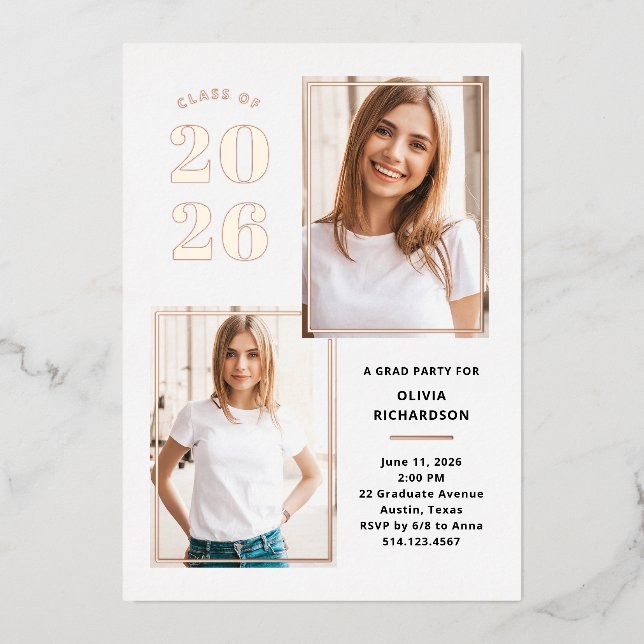 Invitation En Aluminium Photo de la promotion 2023 Fête de fin d'études en (Recto)