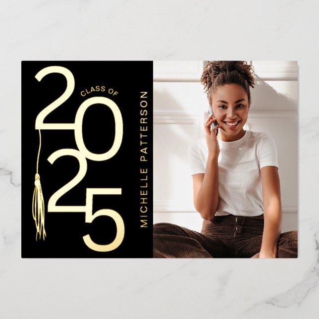 Invitation En Aluminium Photo de la promotion 2025 Diplômé Or (Recto)