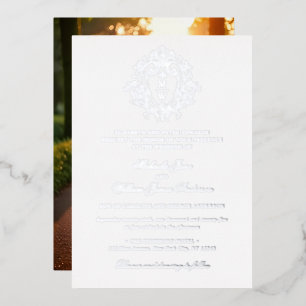 Invitation En Aluminium Photo de mariage au blason monogramme Régence vint