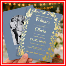 Photo de mariage aux fleurs sauvages bleu poussiér