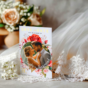 Invitation En Aluminium Photo de mariage floral Burgundy Terracotta 