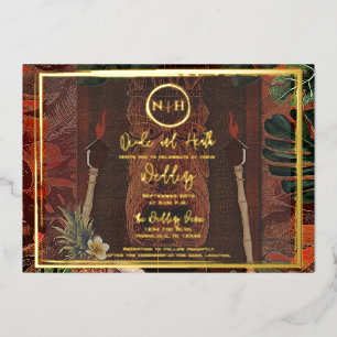 Invitation En Aluminium Photo de mariage hawaïen vintage Tiki en bois