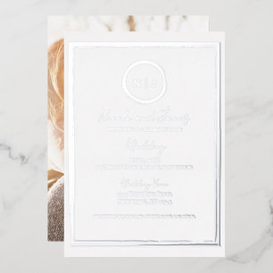 Invitation En Aluminium Photo de mariage moderne argenté à la frontière gl
