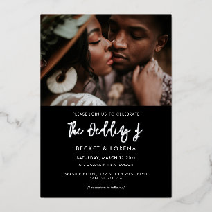 Invitation En Aluminium Photo de mariage moderne contemporain noir et arge