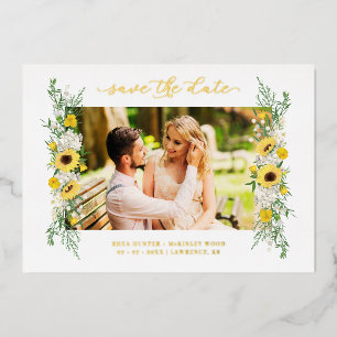 Invitation En Aluminium Photo de mariage Tournesols Guirlande Chic Printem
