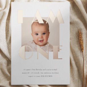 Invitation En Aluminium Photo de premier anniversaire Rose Gold ONE