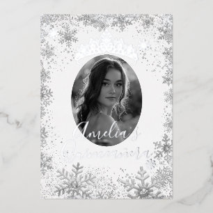 Invitation En Aluminium Photo de Quinceanera Flocon de Neige d'Argent d'Hi