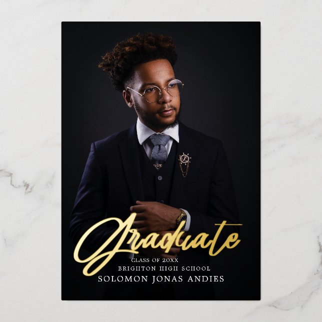 Invitation En Aluminium Photo de remise de diplôme au lycée en écriture mo (Recto)