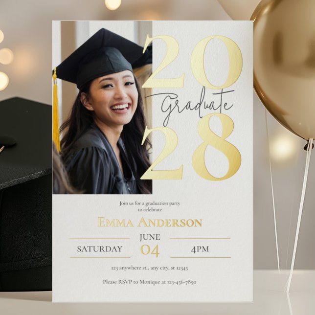 Invitation En Aluminium Photo de remise de diplôme Moderne Chic (Modern Chic Photo Graduation Foil Invitation)