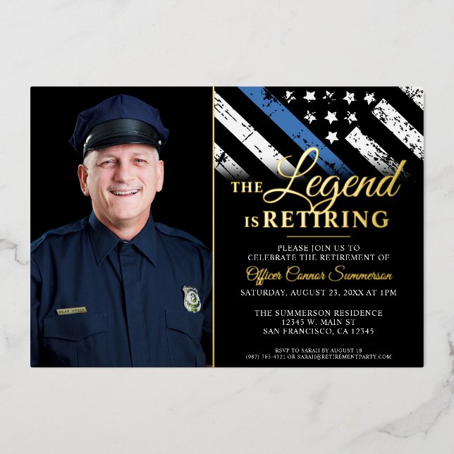 Invitation En Aluminium Photo de retrait du drapeau bleu mince de la polic (Recto)