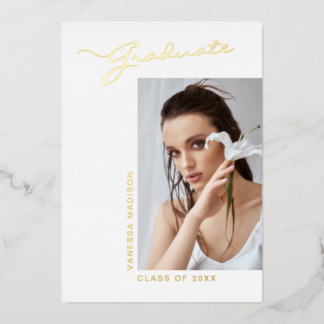 Invitation En Aluminium Photo de script élégant et moderne | Grad Faire-pa (Recto)