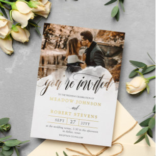 Invitation En Aluminium Photo de superposition de gaze QR Informel Mariage