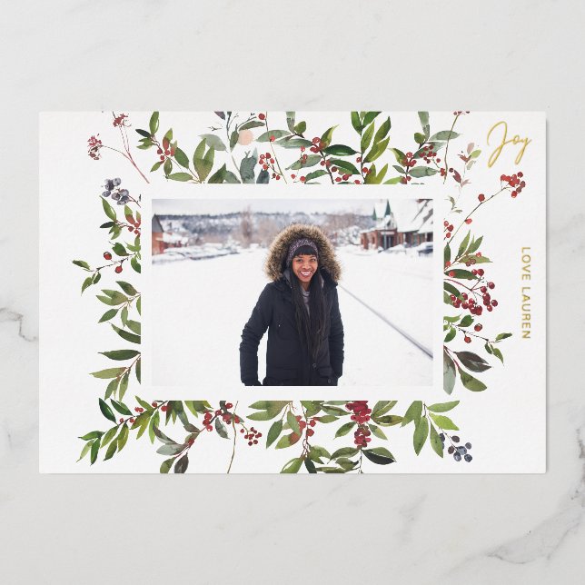 Invitation En Aluminium Photo de vacances Joy & Berries (Recto)