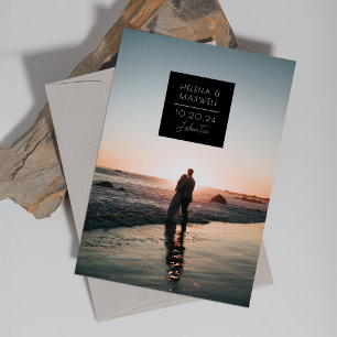 Invitation En Aluminium Photo Déco minimale Enregistrer la date Or