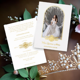 Invitation En Aluminium Photo d'effet d'arche doré fantaisie Quinceañera e