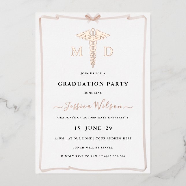 Invitation En Aluminium Photo d'études supérieures MD RN Caduceus (Recto)