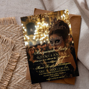 Invitation En Aluminium Photo du parti Masquerade Quinceanera